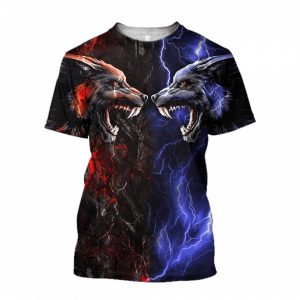 Red and Blue Dragon and Wolf All Over Print Unisex Tshirt